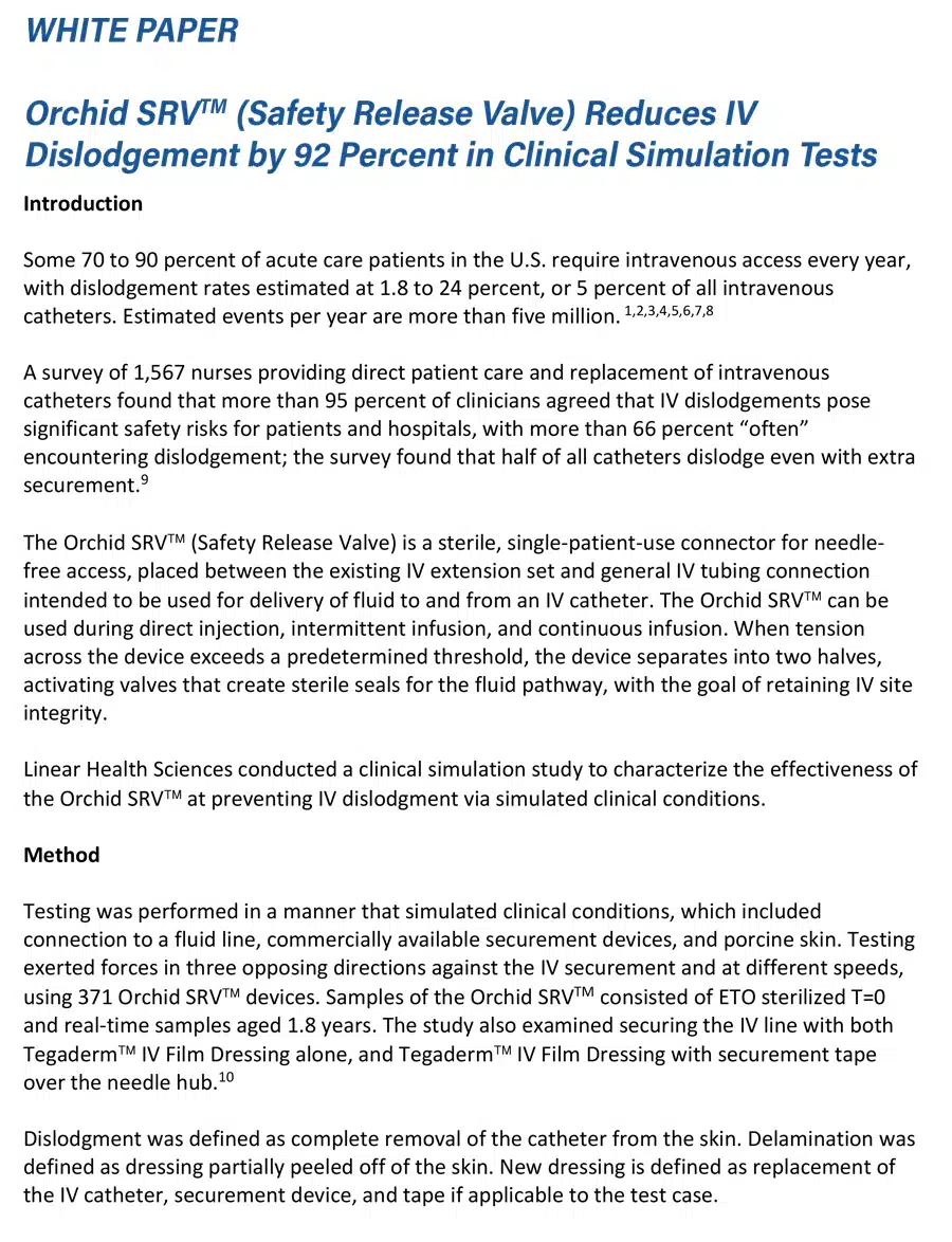 Linear Health Sciences Orchid SRV Safety Release Valve White paper