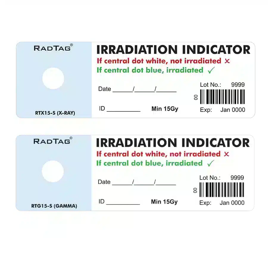 RadTag XRay and Gamma blood irradiation indicators