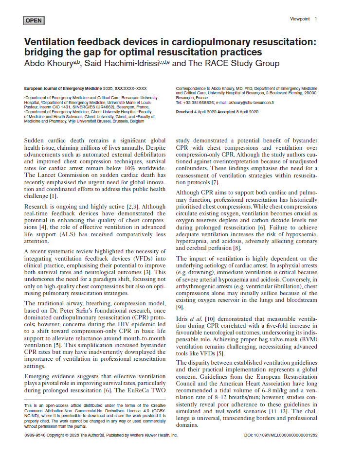 Ventilation Feedback Devices Standard of Care - European Journal of Emergency Medicine