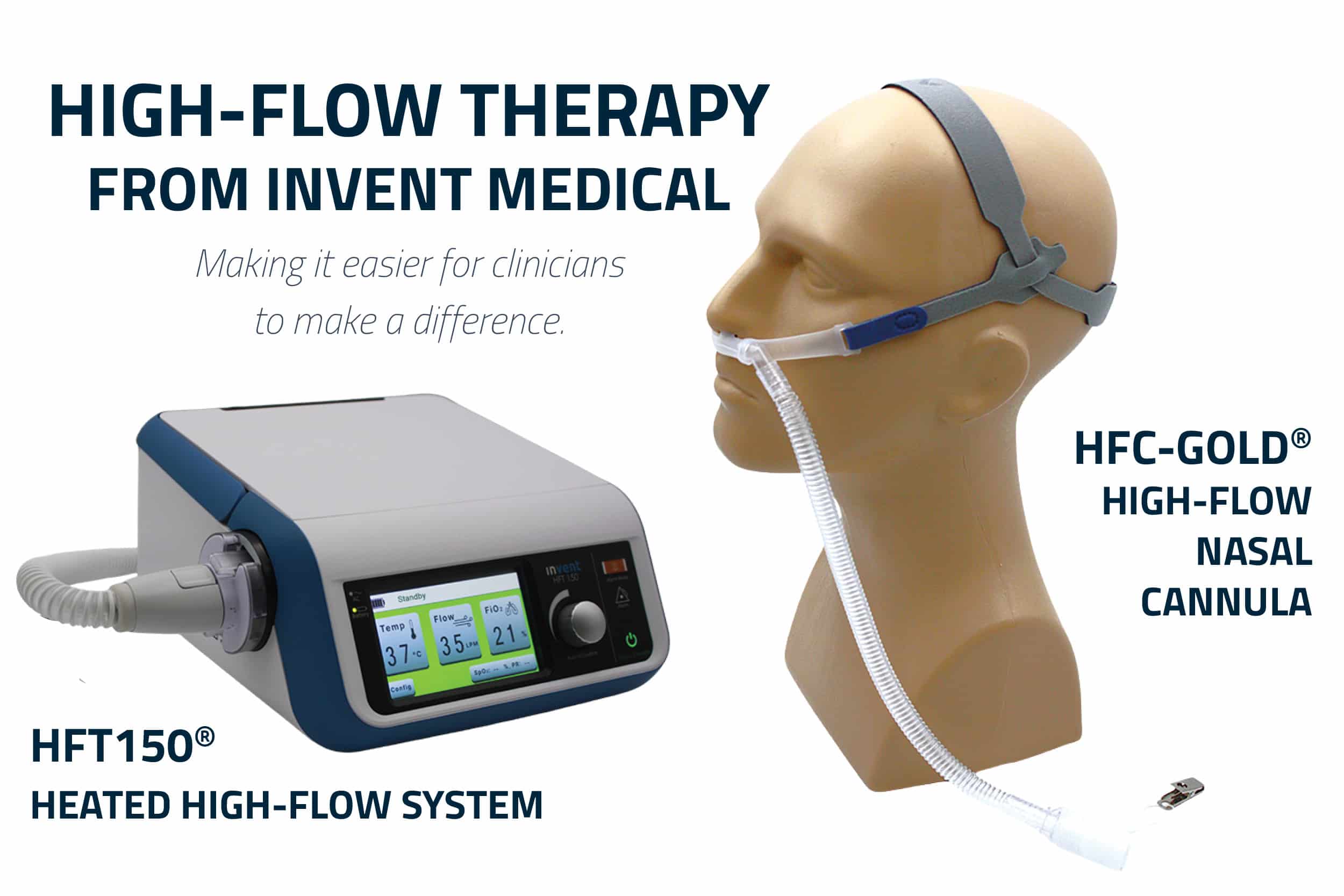 HFC-GOLD and HFT150 graphic for web 600x400 Invent Respiratory High-Flow Therapy HFT150 Heated High-Flow System and HFC-GOLD High-Flow Nasal Cannula